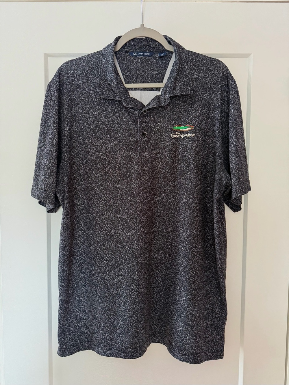 Cutter & Buck Black Speckled Polo with Coeur d'Alene Logo